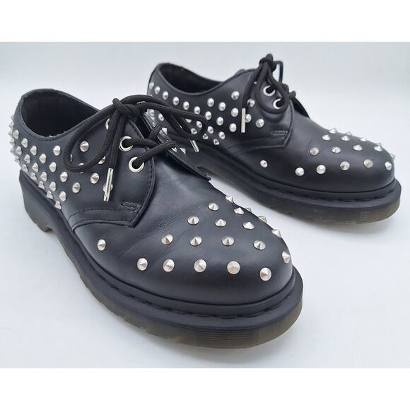 Near Mint Dr. Martens 1461 Stud Wanama Black Leather Oxfords US Men 5 Women 6 - Picture 3 of 16